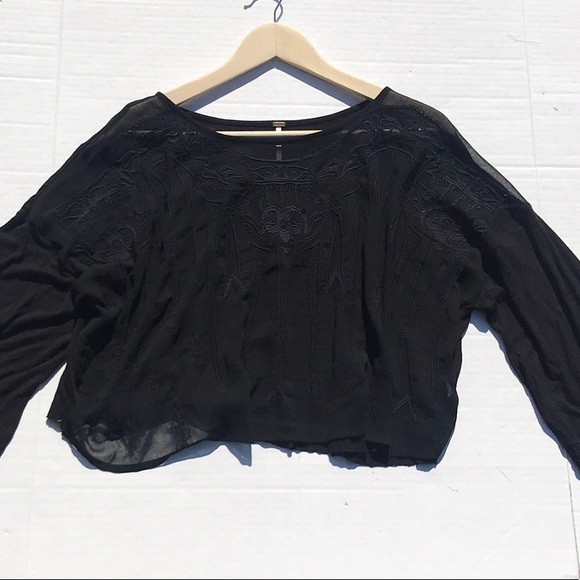 Free People Tops - FREE PEOPLE Sheer Lace Front T-shirt Back Crop Top